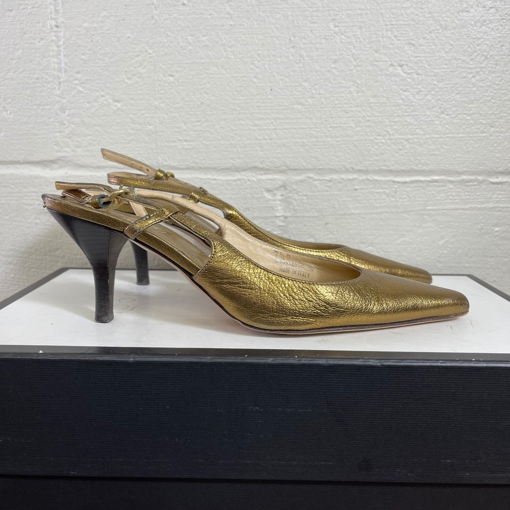 Coach Alessa Metallic Gold Bronze Leather Slingback Pumps Heels Women's 7.5 B